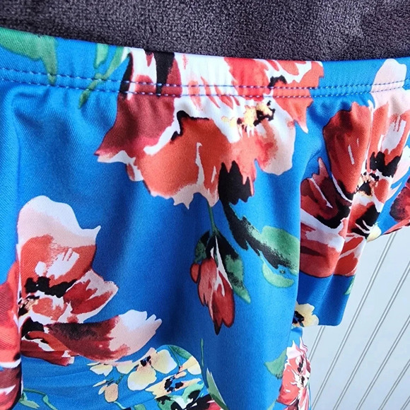 Ralph Lauren One Piece Swimsuit Off Shoulder Floral Blue Pink Print Sz 12 - Picture 6 of 16